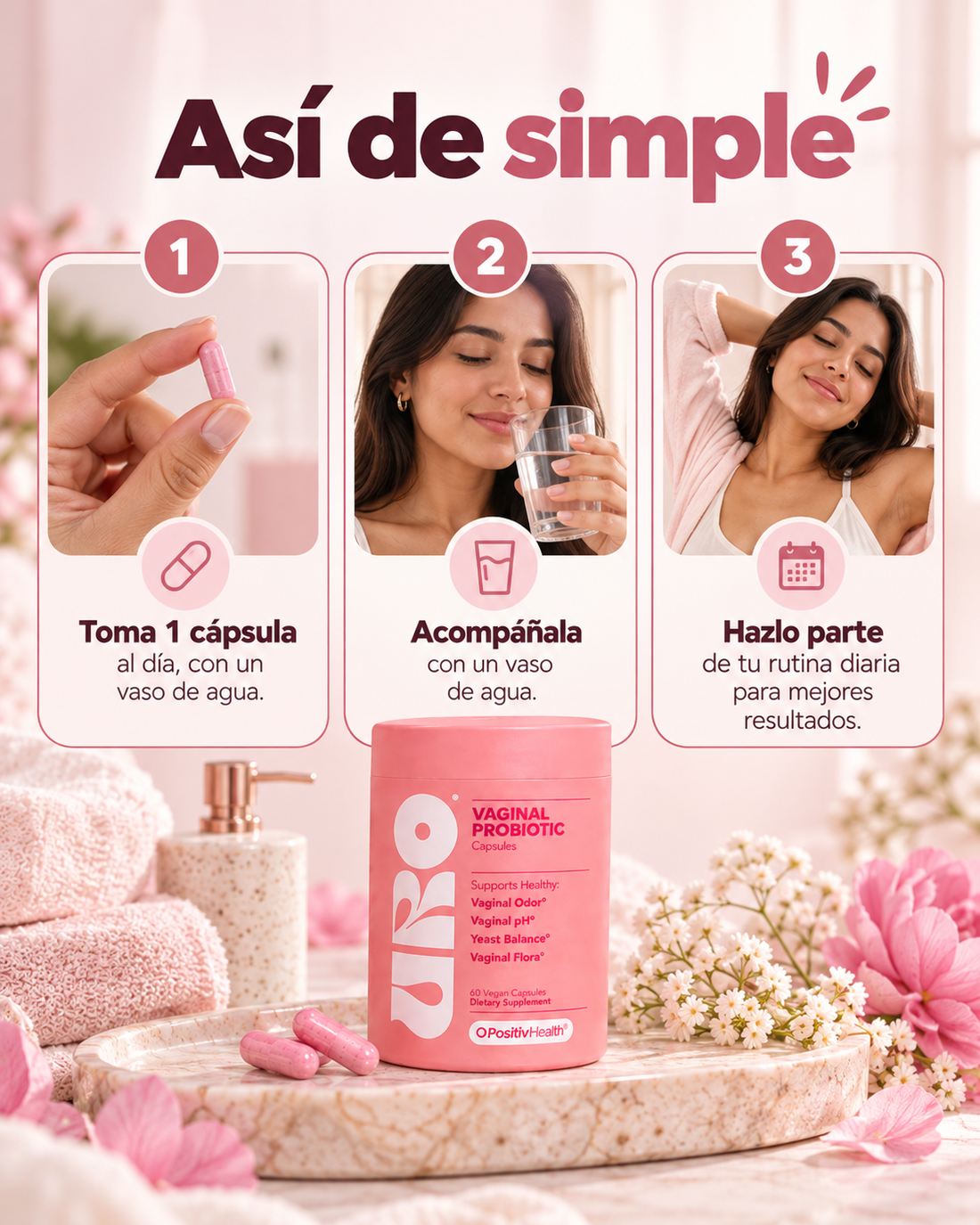 URO Probióticos Vaginales, Mujer Equilibrio pH y Flora Vaginal Saludable