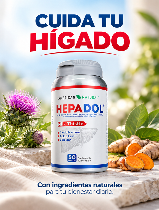 HEPADOL American Natural | Cardo Mariano, Boldo y Cúrcuma · 50 Cápsulas