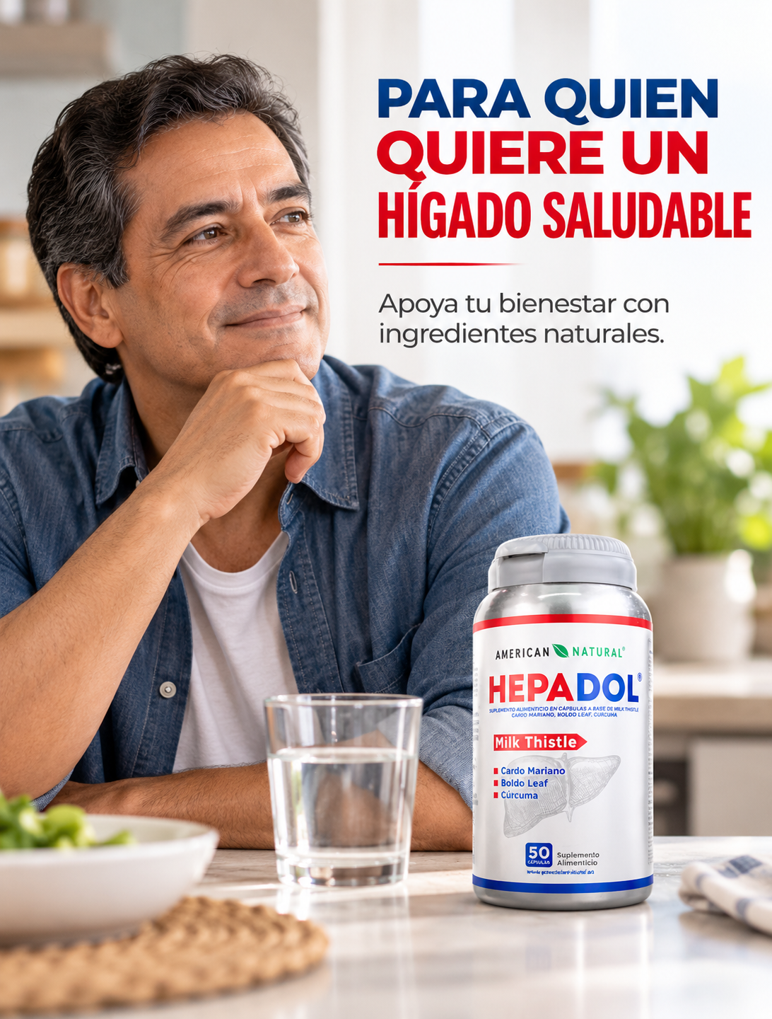 HEPADOL American Natural | Cardo Mariano, Boldo y Cúrcuma · 50 Cápsulas