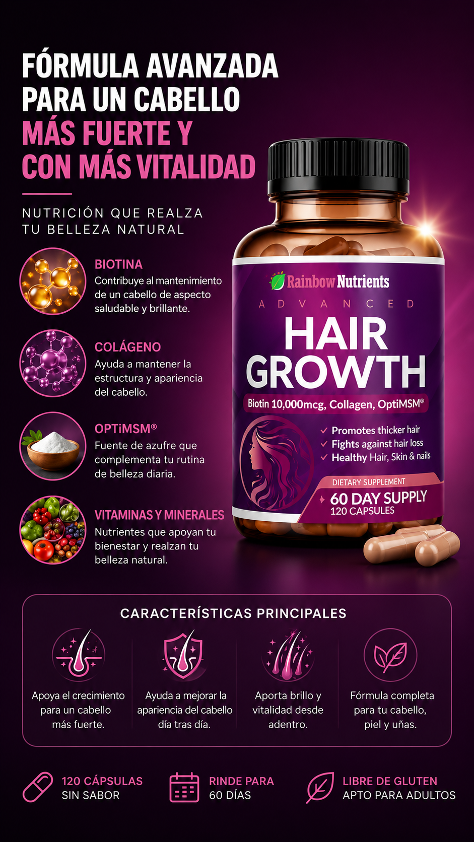 Advanced Hair Growth – Rainbow Nutrients | Nutrición Avanzada para un Cabello Más Fuerte