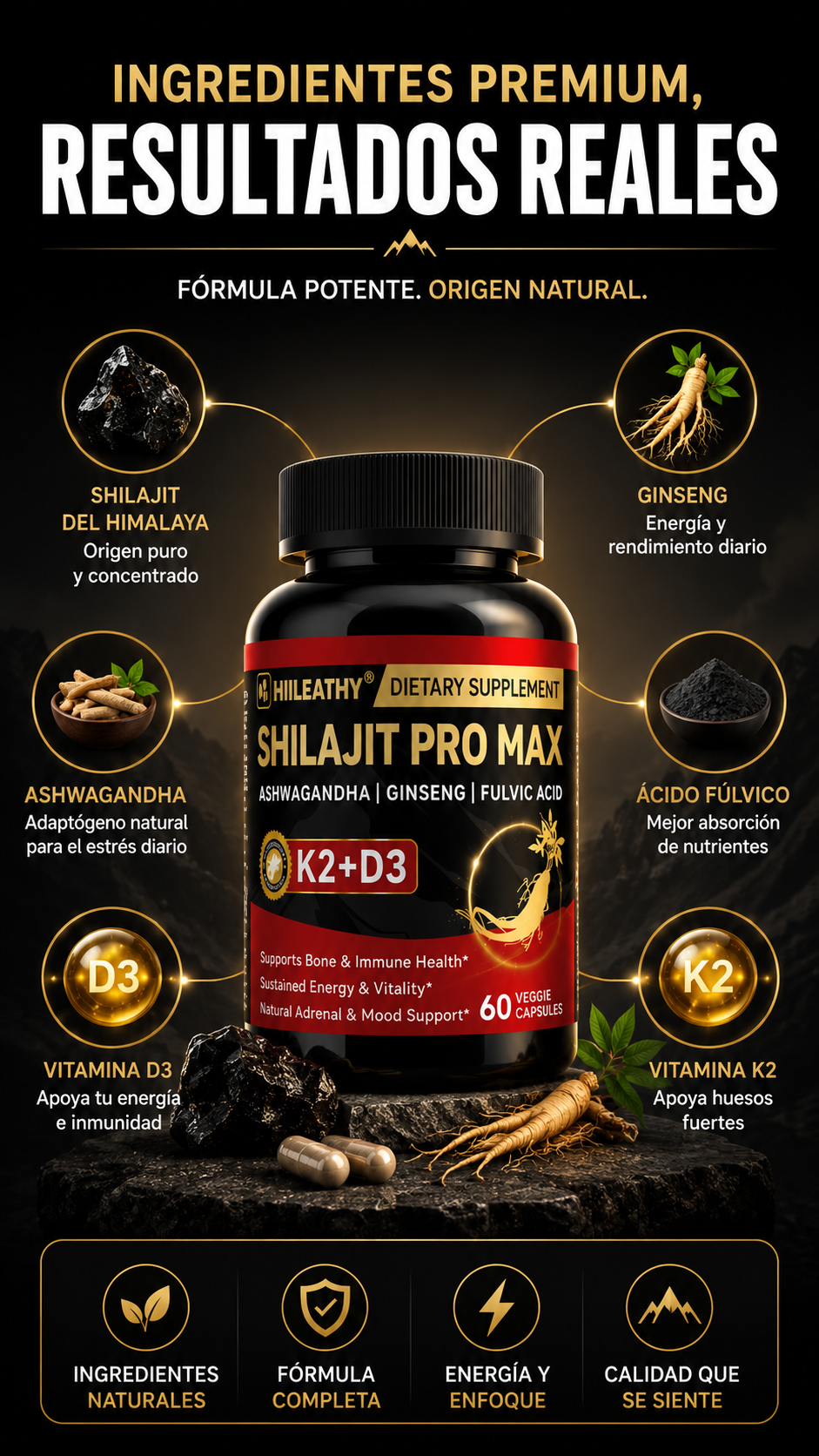 Shilajit Pro Max - Hiileathy | Fórmula Premium para Energía y Vitalidad