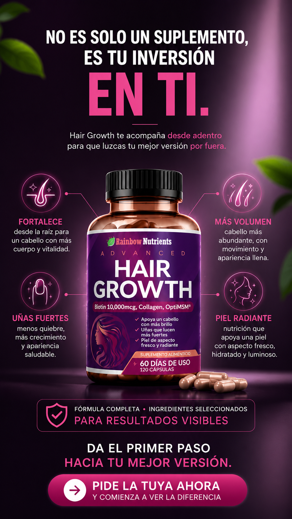 Advanced Hair Growth – Rainbow Nutrients | Nutrición Avanzada para un Cabello Más Fuerte