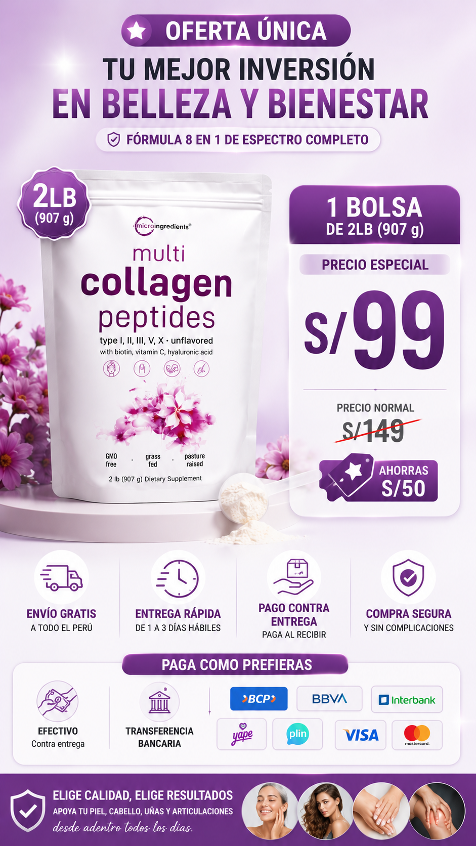 Multi Collagen Peptides – Microingredients | 2 LB