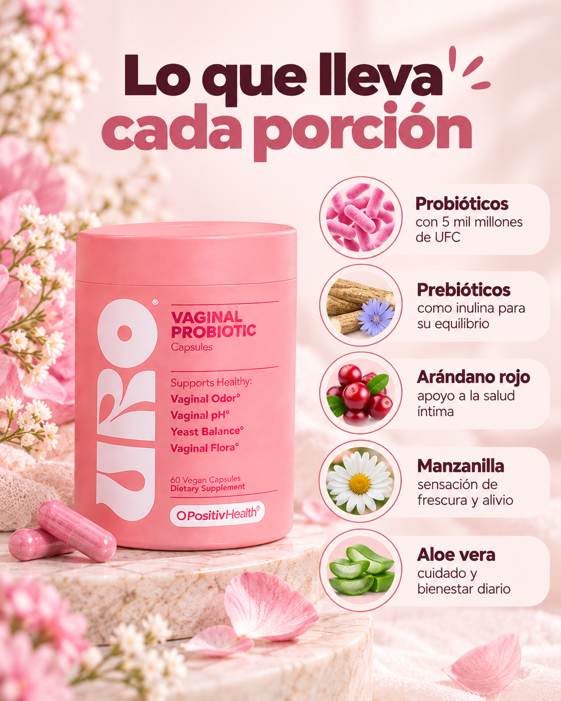 URO Probióticos Vaginales, Mujer Equilibrio pH y Flora Vaginal Saludable