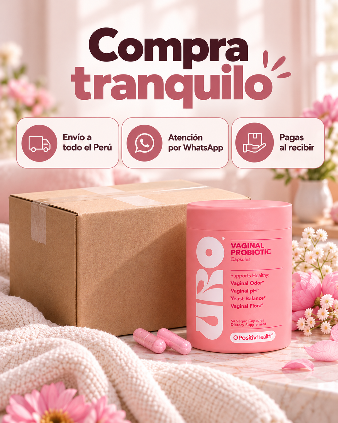URO Probióticos Vaginales, Mujer Equilibrio pH y Flora Vaginal Saludable